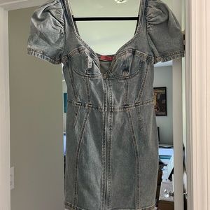 Super cute denim zip up dress. Above knee, never worn